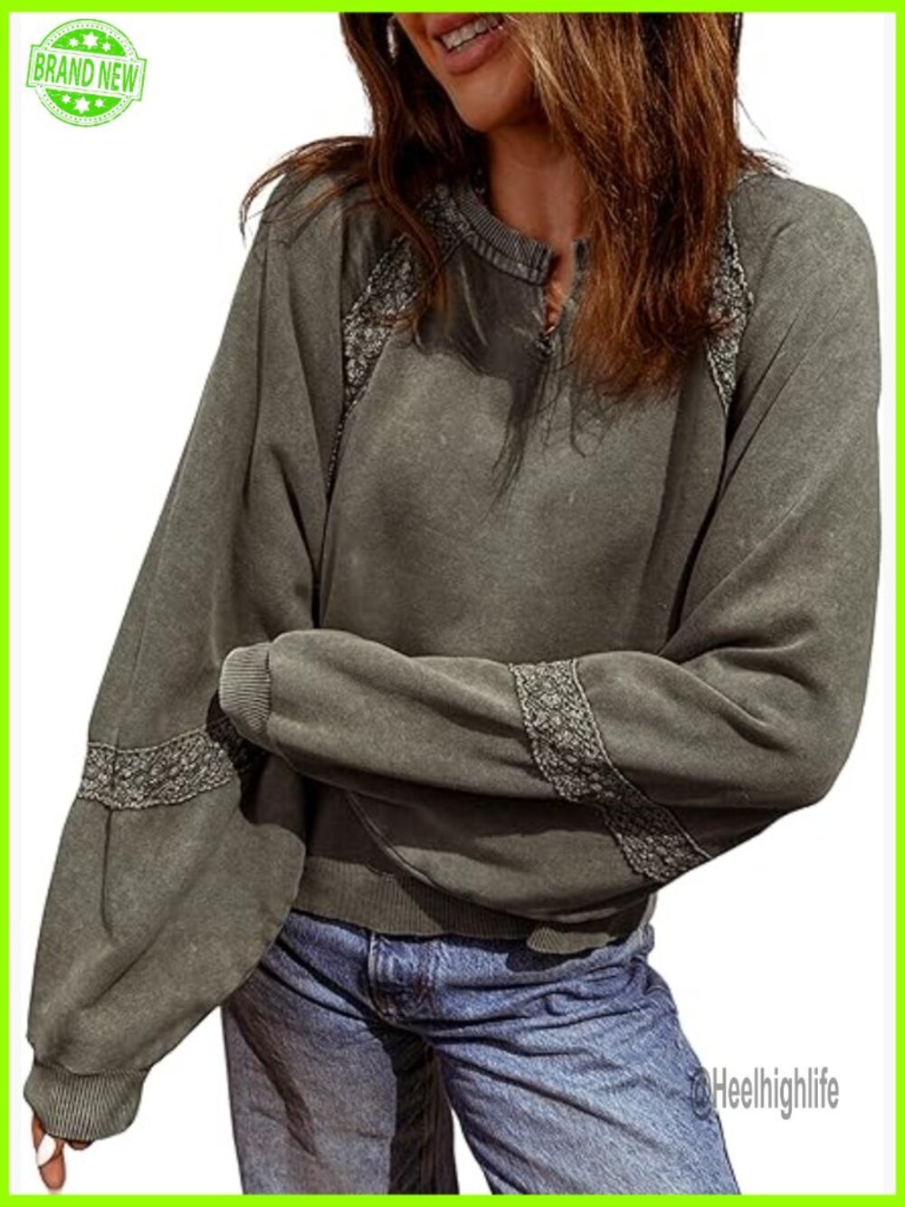 Cropped Lace Crochet Sweatshirt Long Sleeve Notch Neck Pullover Fall Winter